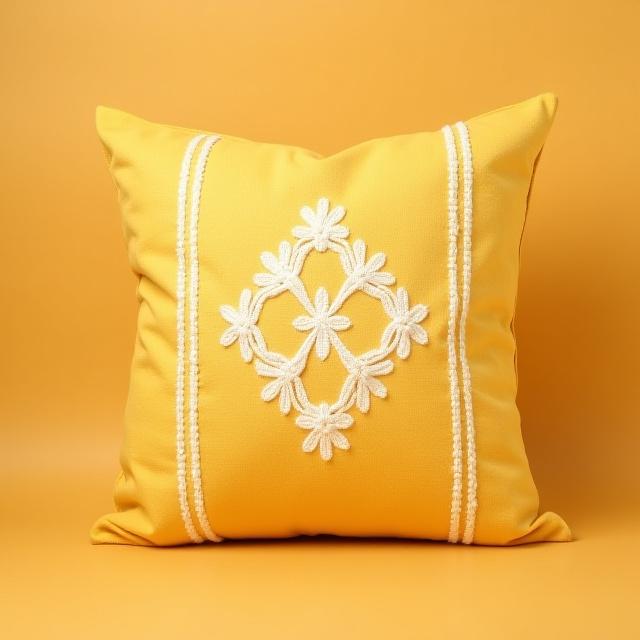 Artisan Mustard Ochre Embroidered Cushion